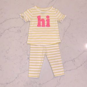 Adorable Gap Toddler Girl’s Yellow Stripe/ Pink Sparkle “hi” Set (3T)